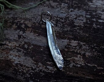 Hummingbird Feather Pendant in Pure Silver, Soldered Ring  by Quintessential Arts