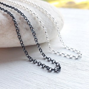 Sterling Silver Oval Rolo Necklace Chain 16, 18, or 20 Inches - Shiny/Oxidized