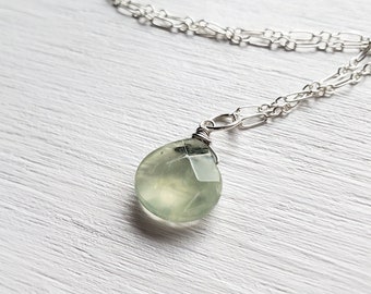 Prehnite Heart Pendant -Shiny or Oxidized Silver-  by Quintessential Arts