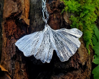 Ginkgo biloba -  Eco-Friendly PMC Silver Clay Real Botanical Leaf Statement Pendant  by Quintessential Arts