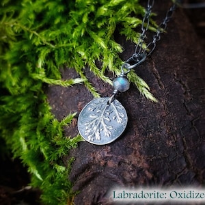 Achillea millefolium, Yarrow Protection Amulet -  Pure Silver Real Botanical Leaf Pendant  -Choose Your Stone-  by Quintessential Arts