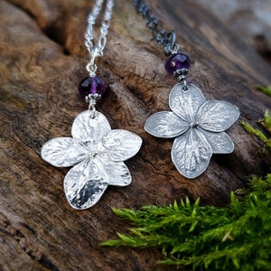 Hydrangea Flower Pendant in Pure Silver with Amethyst  by Quintessential Arts