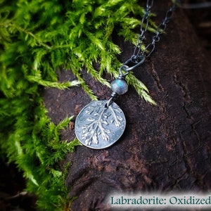 Achillea millefolium, Yarrow Protection Amulet -  Pure Silver Real Botanical Leaf Pendant  -Choose Your Stone-  by Quintessential Arts