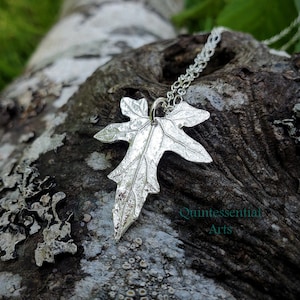 Bryonia spp. - Bryony - Elven Leaf with Moss Green Vesuvianite, Pure Silver Pendant  by Quintessential Arts
