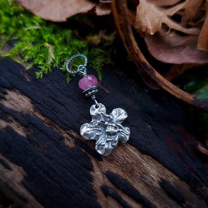 Crataegus monogyna - Hawthorn Tree - Fine Silver Real Flower Pendant with Ruby  - by Quintessential Arts