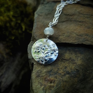 Sambucus nigra - Elder Flower - Pure Silver Amulet Pendant with Moonstone  by Quintessential Arts