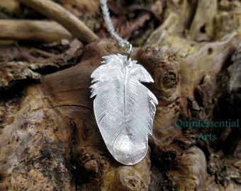 Nevermore - Fluffy Crow Feather Pendant in Fine Silver  by Quintessential Arts