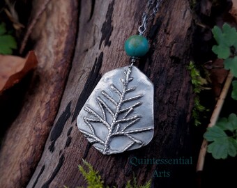 Juniperus - Juniper - Large Gem - Pure Silver Pendant with Turquoise  by Quintessential Arts