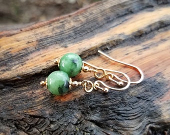 Jade Earrings in Gold  by Quintessential Arts