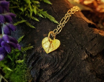 22k Gold Tiny Heart Leaf - Pure Solid 22K Gold Pendant with 18K Soldered Ring  by Quintessential Arts