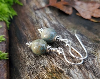 Grey-Blue Ceramic Earrings - Shiny or Oxidized Sterling Silver  by Quintessential Arts