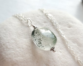 Moss Quartz Pebble Pendant in Sterling Silver  by Quintessential Arts