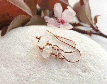 Tiny Faceted White Moonstone Earrings - Rose Gold-Filled