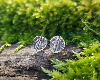 Origanum vulgare - Oregano Leaf - Pure Silver and Sterling Stud Botanical Earrings- by Quintessential Arts