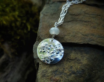 Sambucus nigra - Elder Flower - Pure Silver Amulet Pendant with Moonstone  by Quintessential Arts