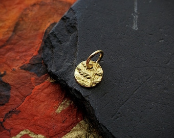 22k Gold Tiny Lady Fern - Pure Solid 22K Gold Pendant with 18K Soldered Ring  by Quintessential Arts