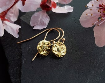 Ruta graveolens - Rue Leaf - Pure Solid 22K Gold and 18K Botanical Earrings  by Quintessential Arts