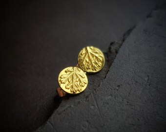 Achillea millefolium - Yarrow Leaf - Pure Solid 22K Gold with 18K Stud Botanical Earrings  by Quintessential Arts