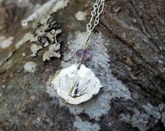Solanum dulcamara - Bittersweet Nightshade - Pure Silver Small Pendant with Amethyst - Botanical Jewelry   by Quintessential Arts