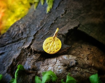 22k Gold Tiny Achillea millefolium - Yarrow Leaf - Pure Solid 22K Gold Pendant with 18K Soldered Ring  by Quintessential Arts