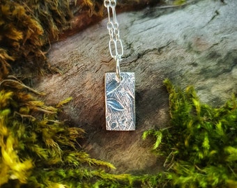 Tiny Garden Treasure - Pure Silver Rectangle Pendant with Soldered Ring  by Quintessential Arts