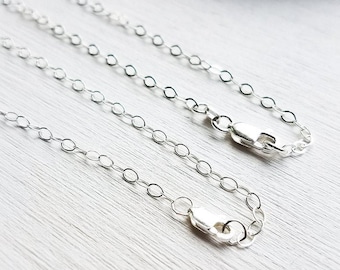 Sterling Silver Flat Oval Links Necklace Chain 16, 18, 20, 24 inches - Shiny/Oxidized