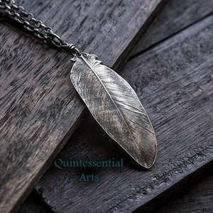 Nevermore - Smaller Crow Feather Pendant in Pure Silver  by Quintessential Arts