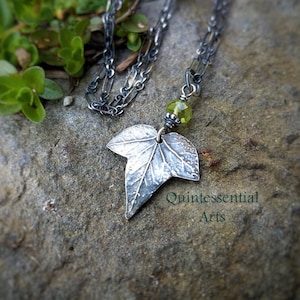 Tiny Elven Ivy Leaf with Your Choice of Stone - Pure Silver Pendant  by Quintessential Arts