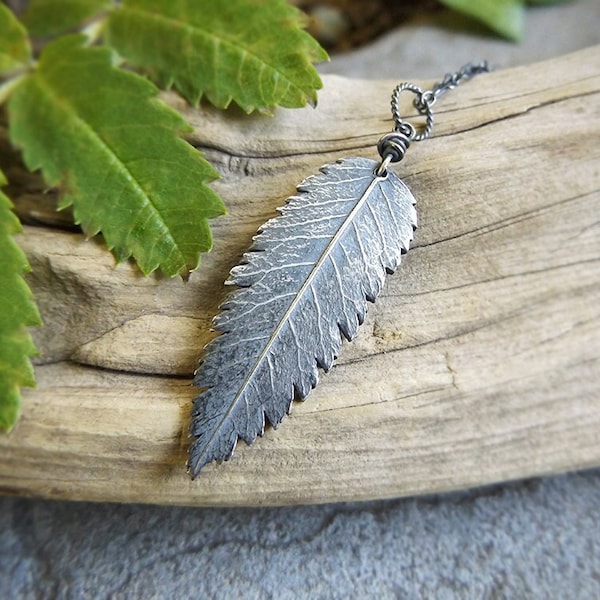 Sorbus aucuparia - Rowan Tree (Mountain Ash) Cut Out -Pure Silver Real Leaf Pendant  by Quintessential Arts