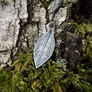 Elven Pendant- Pure Silver Sassafras, Real Leaves by Quintessential Arts