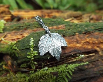 Acer spp. - Tiny Maple Leaf - Pure Silver Real Botanical Leaf Pendant  by Quintessential Arts