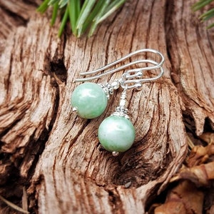 Light Green Jade Earrings - Shiny or Oxidized Sterling Silver  by Quintessential Arts