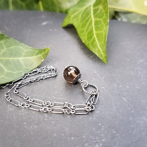 Tiny Smokey Quartz Acorn Pendant - Shiny or Oxidized Sterling Silver
