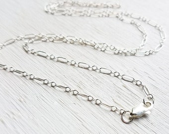 Sterling Silver Delicate Figaro Necklace Chain 18 inches - Shiny/Oxidized