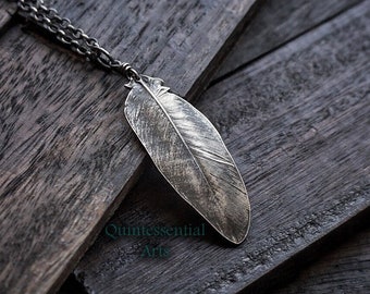 Nevermore - Smaller Crow Feather Pendant in Pure Silver  by Quintessential Arts