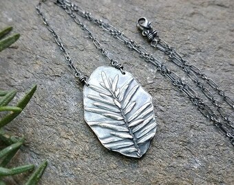 Tsuga heterophylla - Western Hemlock Tree Frond -  Pure Silver Necklace - Botanical Jewelry   by Quintessential Arts