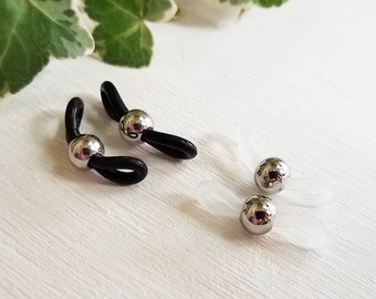 Silicon Eyeglasses Holders - Black or Transparent White - Stainless Steel Bead