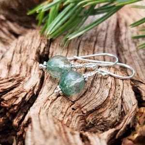Moss Quartz Earrings in Sterling Silver  by Quintessential Arts
