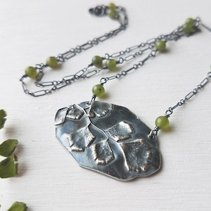 Maidenhair Fern Necklace - Larger -  in Pure Silver with BC Jade  by Quintessential Arts