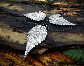 Rubus spectabilis -Salmon Berry Leaves-  Eco Friendly Pure Silver Statement Necklace  by Quintessential Arts