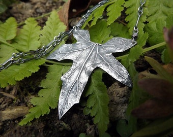 Bryonia spp. - Bryony Leaf - Larger Leaf Unisex Pure Silver Statement Necklace for Men and Women  by Quintessential Arts