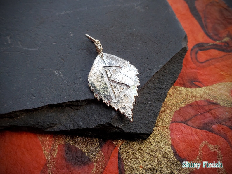 Berkana Rune Betula Birch Leaf Handmade Pure Silver Pendant by Quintessential Arts image 3