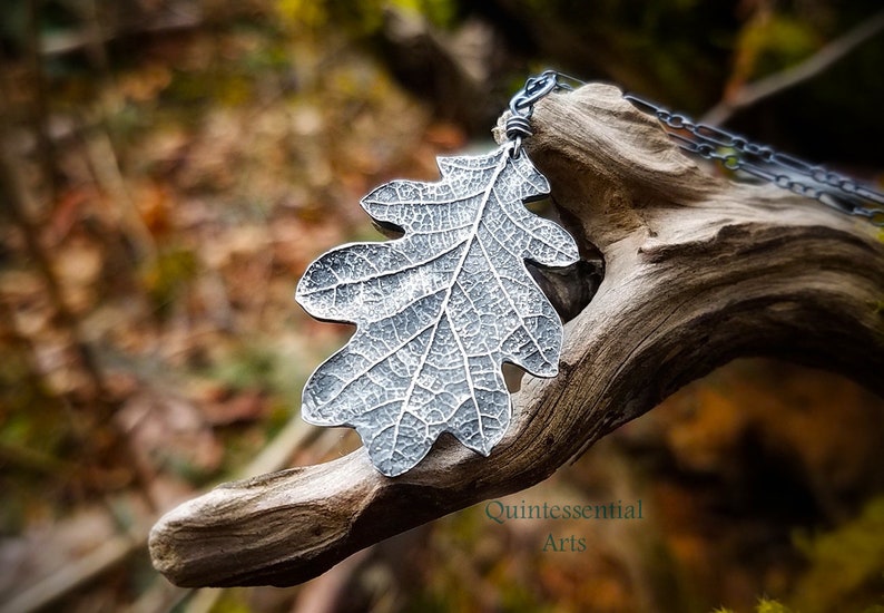 Quercus garryana White Oak Tree Leaf Eco Friendly Artisan Pure Silver Pendant by Quintessential Arts image 2