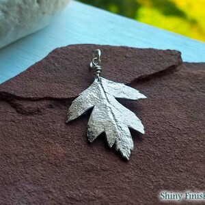 Puede incluir: Un colgante de hoja de plata con un acabado brillante. La hoja est&aacute; detallada con venas y tiene una superficie texturizada.