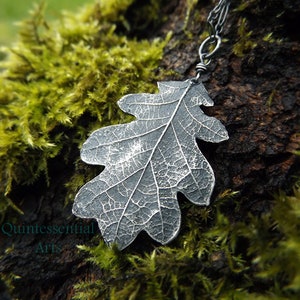 Quercus garryana White Oak Tree Leaf Eco Friendly Artisan Pure Silver Pendant by Quintessential Arts image 1