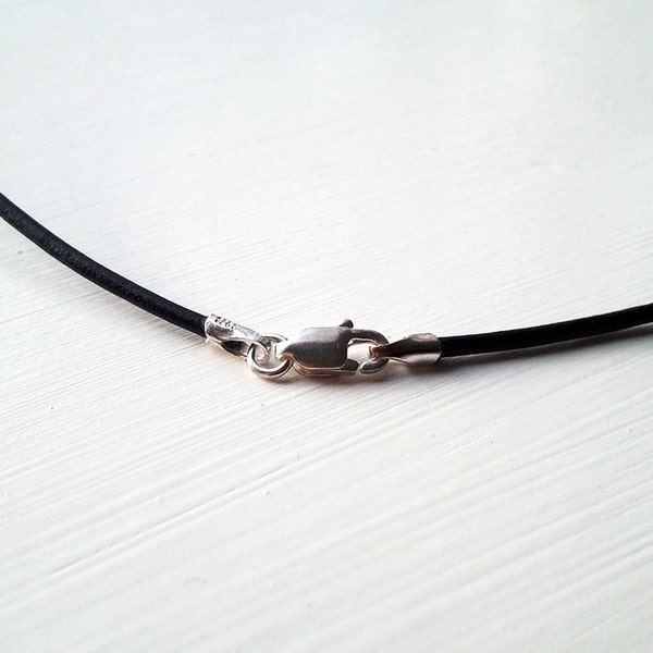 Black Leather Necklace  -16, 18, 20, or 24 inches, Sterling Silver Clasp