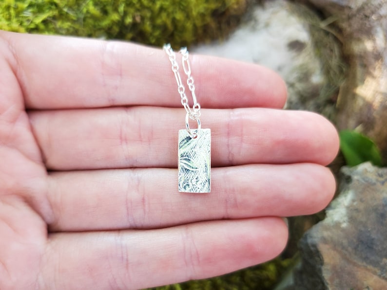 Tiny Garden Treasure Pure Silver Rectangle Pendant with Soldered Ring by Quintessential Arts image 4
