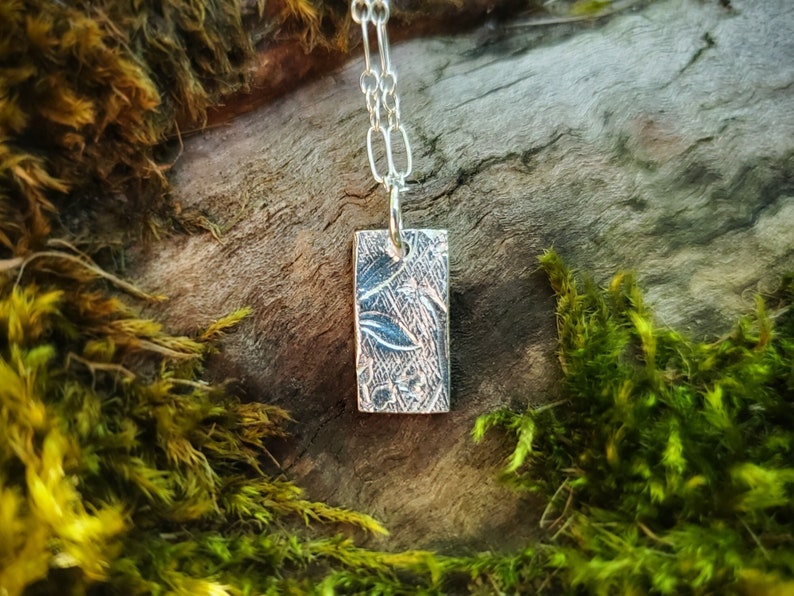 Tiny Garden Treasure Pure Silver Rectangle Pendant with Soldered Ring by Quintessential Arts image 1