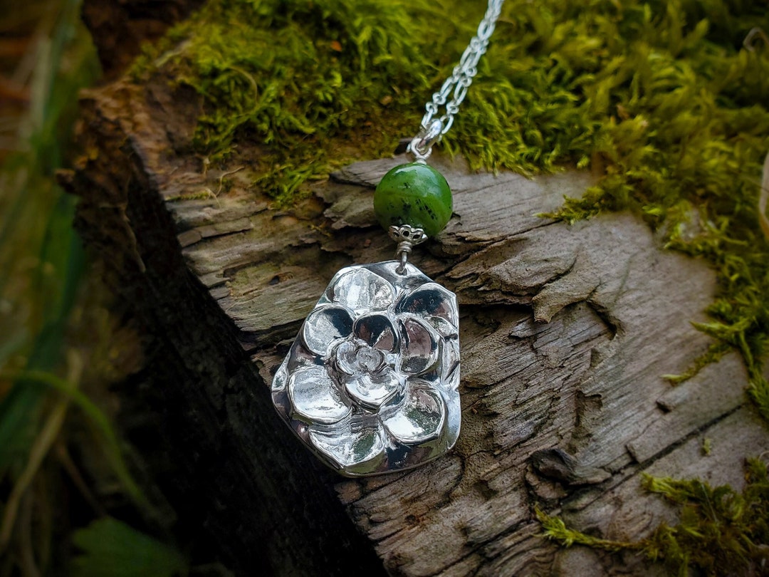 Succulent - Pure Silver Large Gem Pendant With BC Jade - Botanical ...