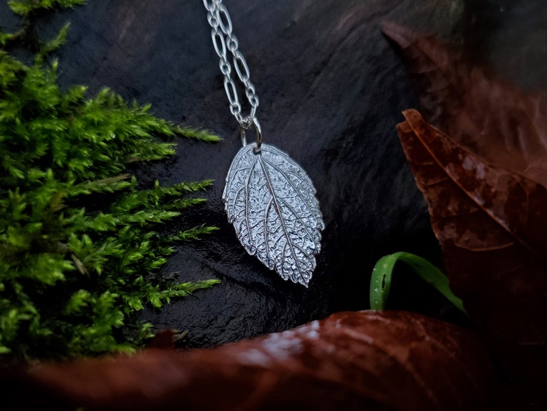 Melissa officinalis Lemon Balm Oxidized Pure Silver Real Botanical Leaf Pendant Handmade by Quintessential Arts image 2